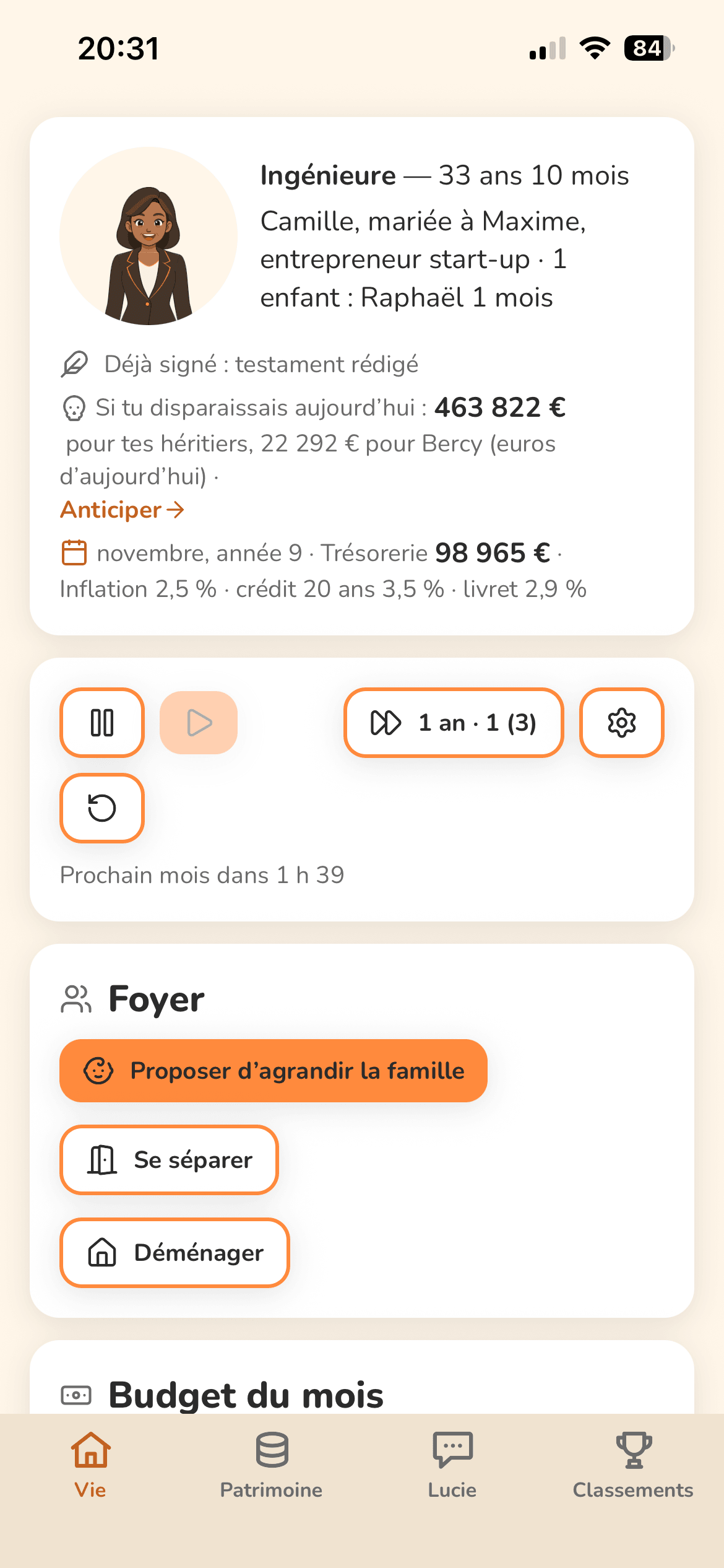 Ta vie : le personnage, le temps qui passe, le foyer